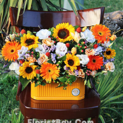 باکس گل آفتاب گردان و داوودی قرمز